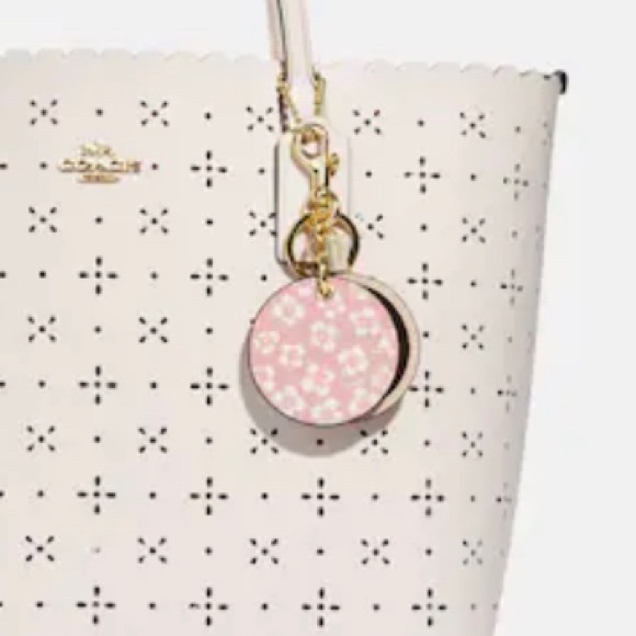 NEW! COACH Mirror Keychain / Bag Charm, Ditsy Print w/ Dogleash Clip, NWT! - Picture 4 of 13
